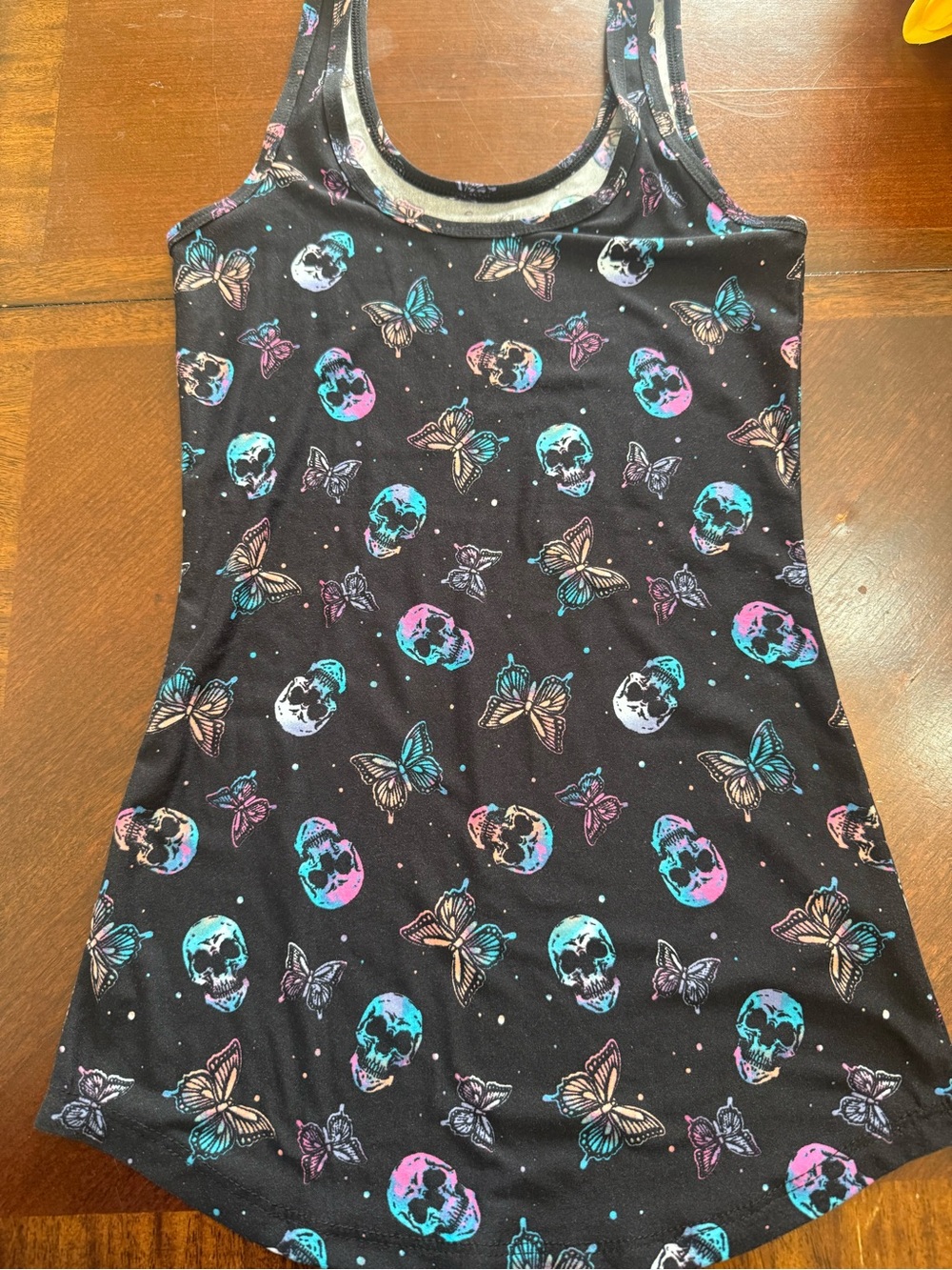 Girls Black Tank Top with skulls & butterflies